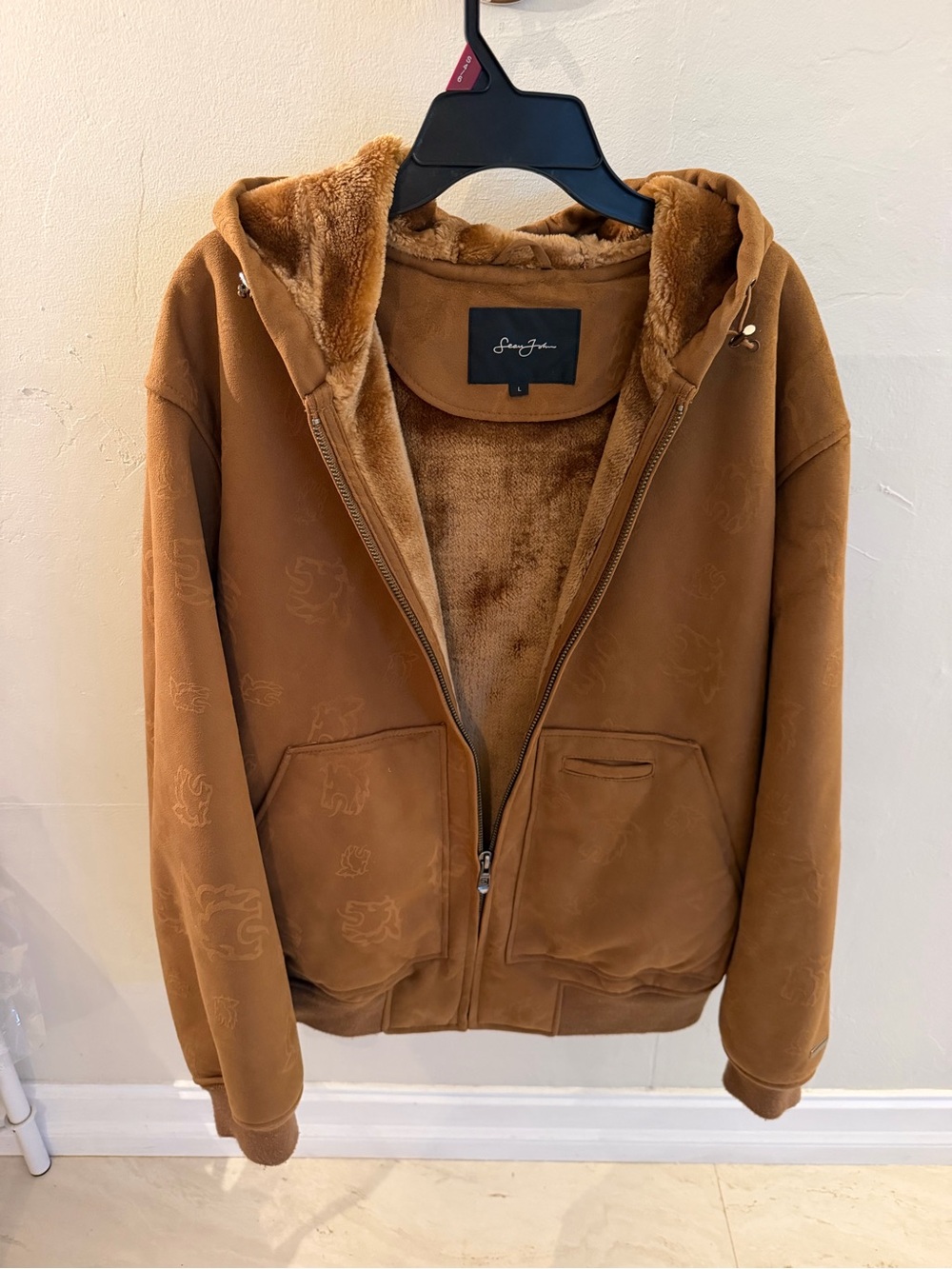 Sean John Chestnut Brown Faux-Suede Sherpa-Lined Jacket
